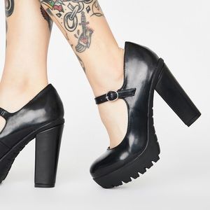 Dolls Kill Faux Leather platform heel Mary Janes ink classy nights. US 10 EU 41